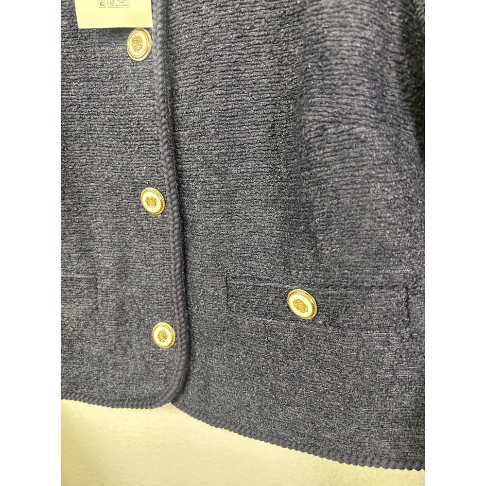 Old Money Free Assembly Womens L Navy Boucle Crew Neck Gold Button Crop Jacket - Picture 4 of 12